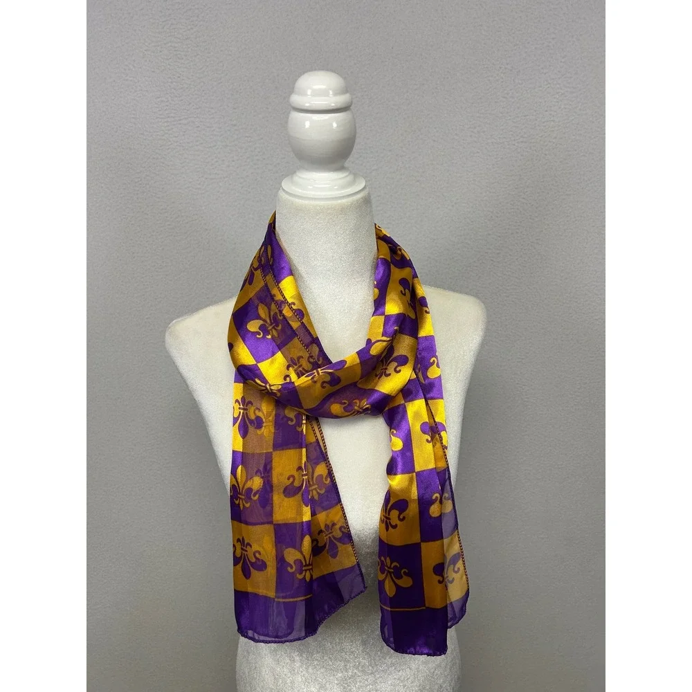 Mardi Gras New Orleans Womens OS Purple Gold Fleur De Lis Scarf Shawl